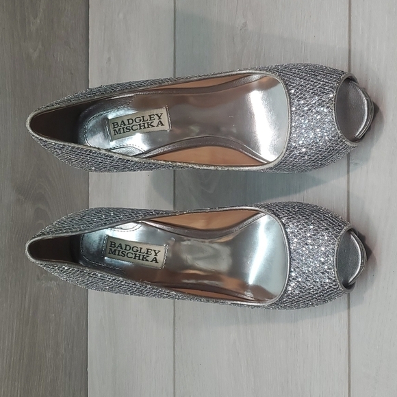 Badgley Mischka Womens Sparkly Glitter High Heels Open Toe shoes sz 7M - Picture 3 of 13